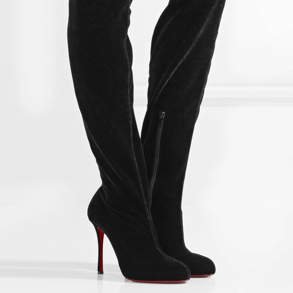 Christian Louboutin Black Over the Knee Boots CLASSE 100 Velvet Size 35 - Picture 1 of 6